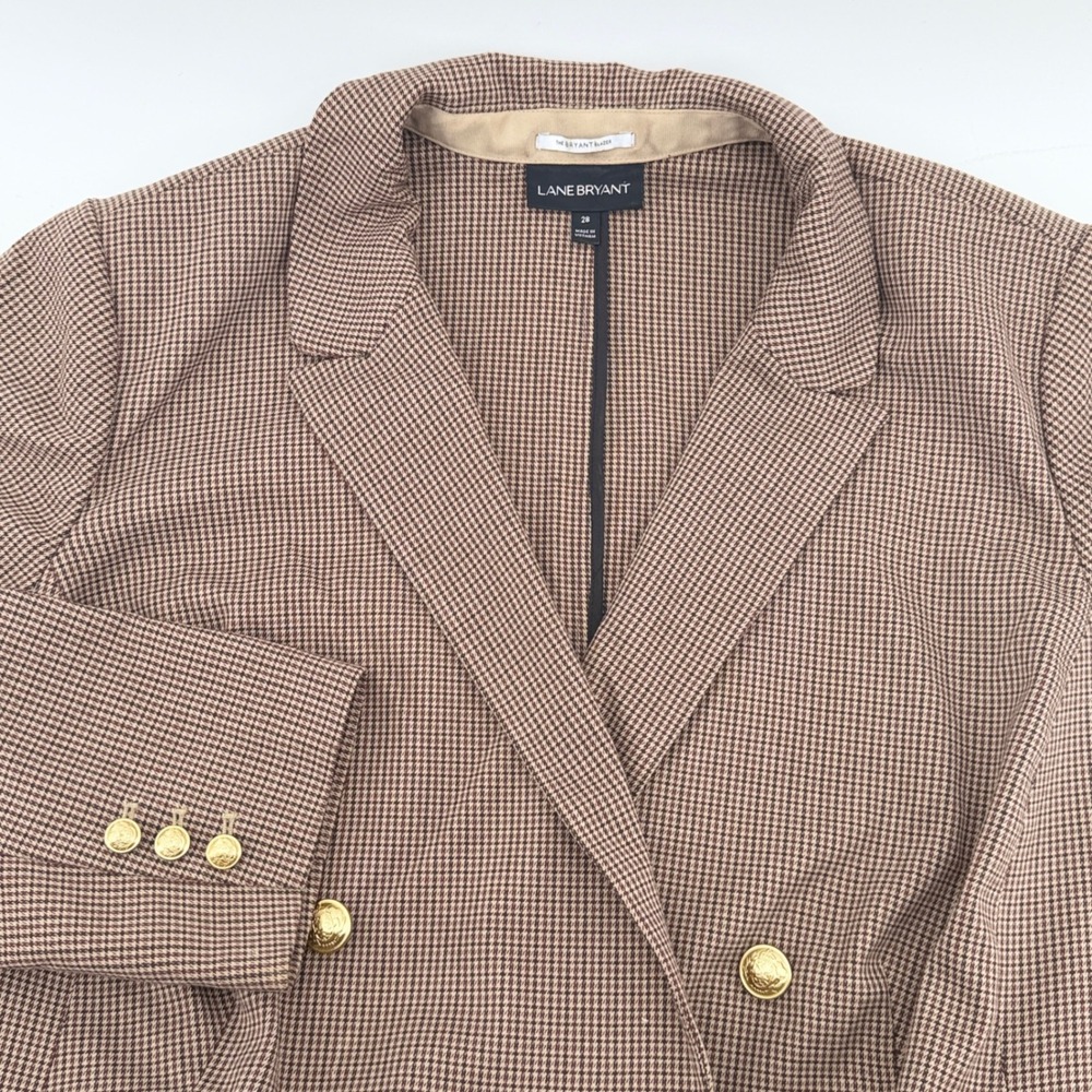 Lane Bryant The Bryant Blazer Brown Houndstooth Double Breasted Size 28
